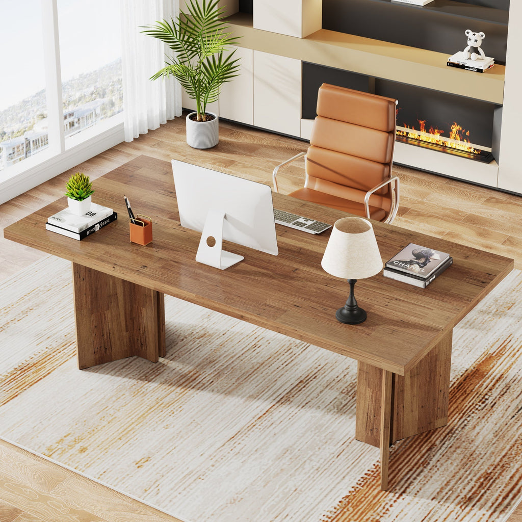 63 Inch Farmhouse Executive Desk Large Tabletop Computer Desk Home Office