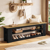 71-Inch Extra Long Shoe Storage Bench with 3-Tier Shelving, Farmhouse Entryway Seating 3