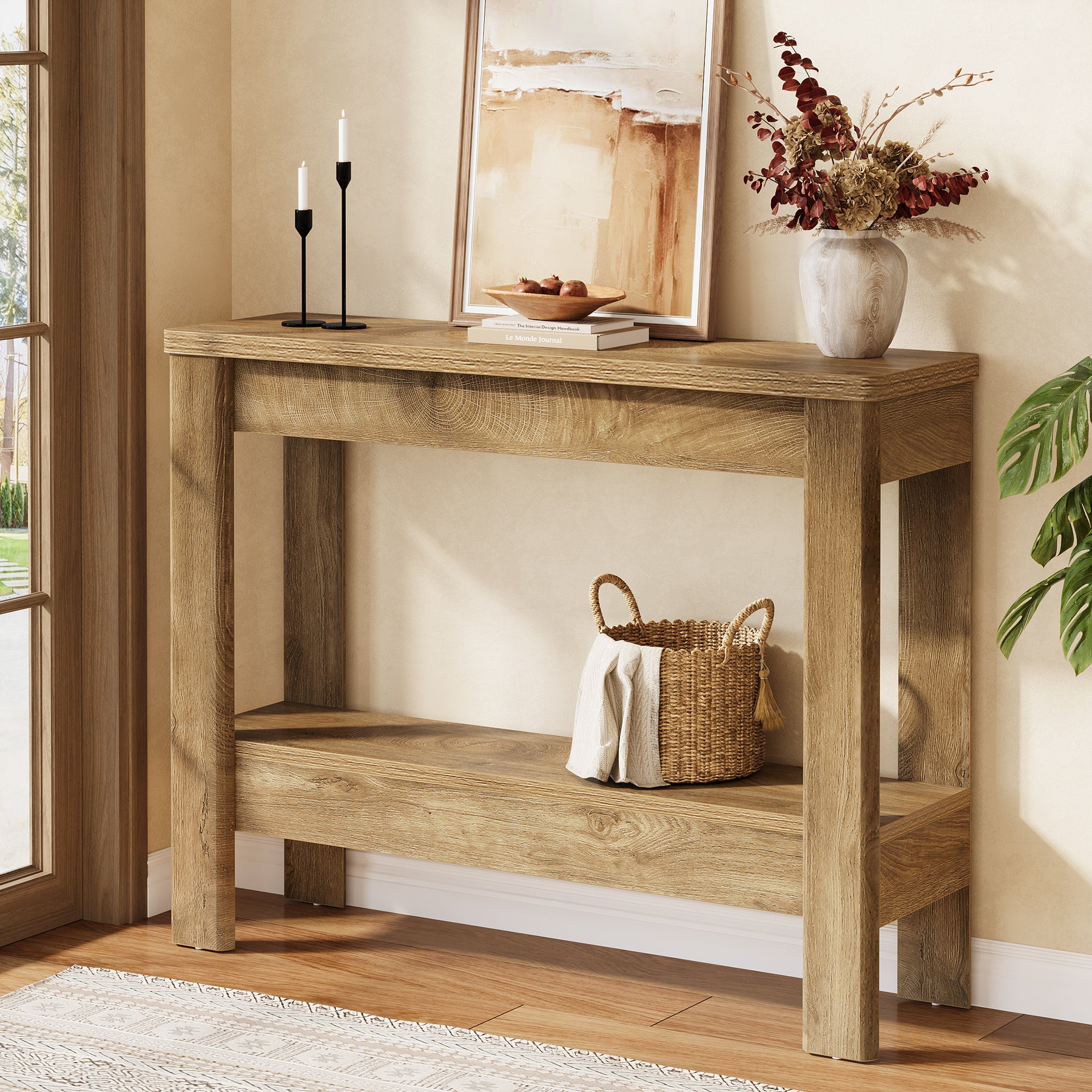 41.34-Inch Farmhouse Console Table with Storage Shelf, Narrow Sofa Table for Entryway