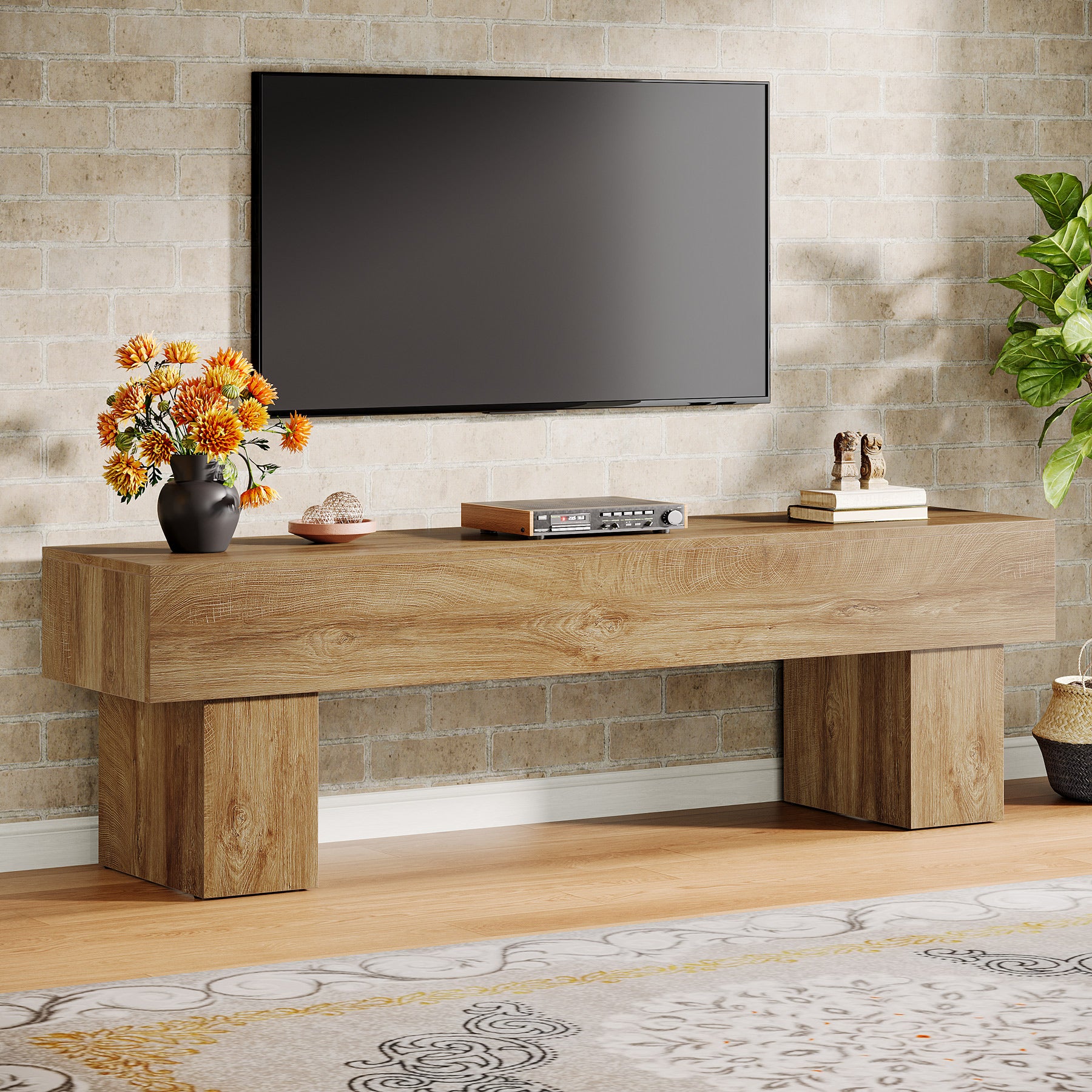Tribesigns 63-Inch Low TV Console Table, Farmhouse Design with Sturdy 300 lb Capacity for Living Room