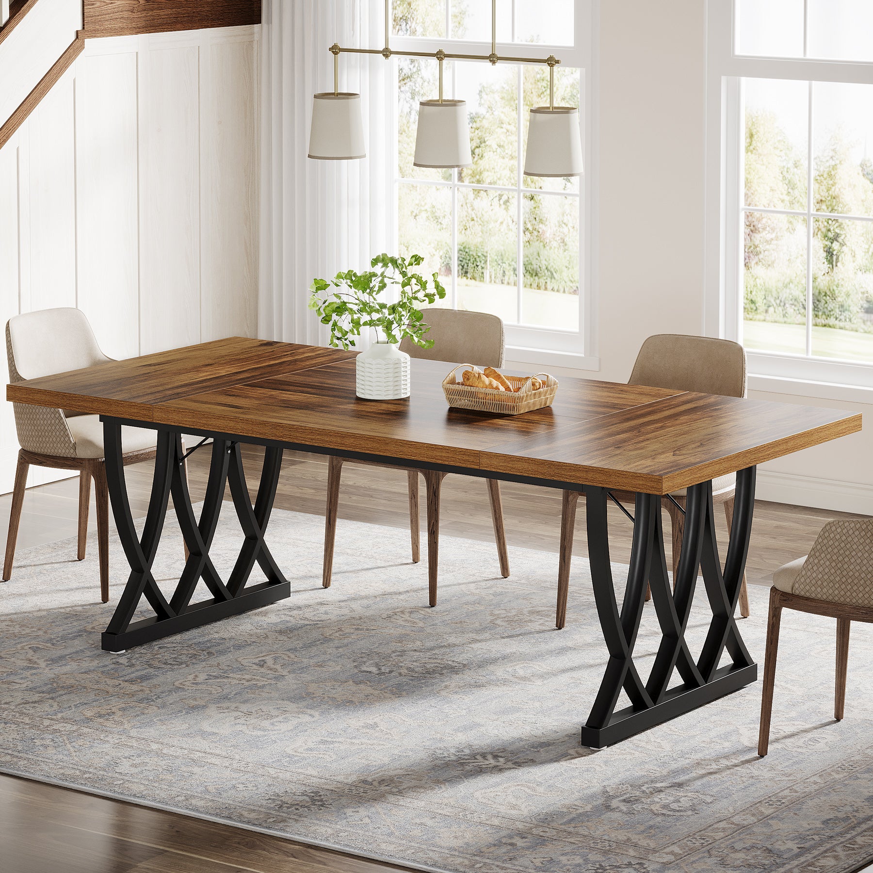 Tribesigns 70.86-Inch Dining Table for 6-8 People, Rectangular Kitchen Table with Heavy Duty Metal Frame for Dining Room and Kitchen