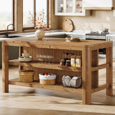 Tribesigns 63-Inch Farmhouse Kitchen Island, Solid Wood Island Table with Open Storage Shelves 3