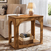 Tribesigns 25.2-Inch Solid Wood End Table with Arched Design and Bottom Shelf, 2-Tier Farmhouse Side Table for Living Room 3