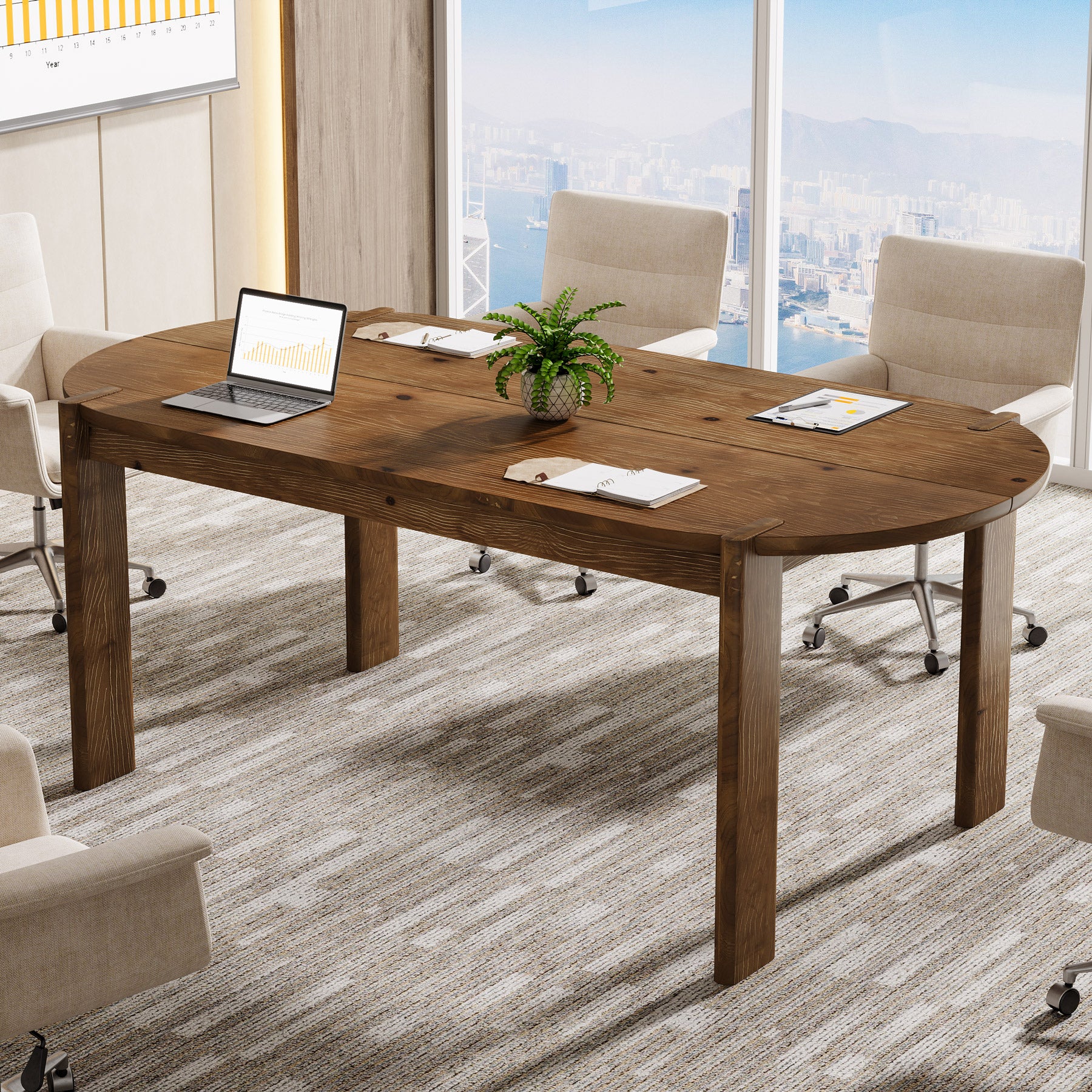 Tribesigns 63 Inch Solid Wood Conference Table with Rounded Edges
