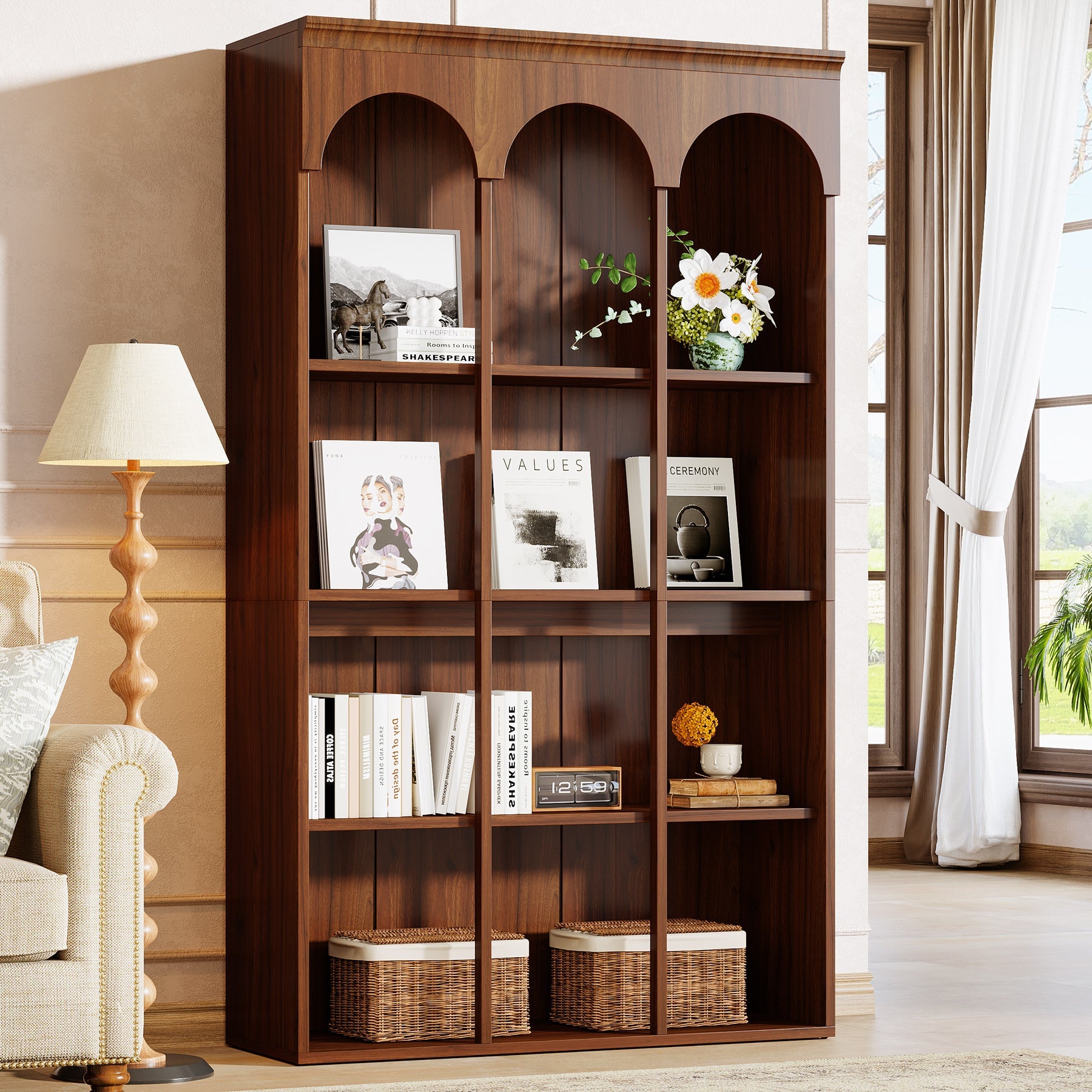 71-Inch Tall Arched Bookshelf with 5-Tier Open Display Shelves, Freestanding Bookcase for Office