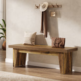 Tribesigns 55.12-Inch Wooden Entryway Bench, Farmhouse Long Bench with Storage Space 3