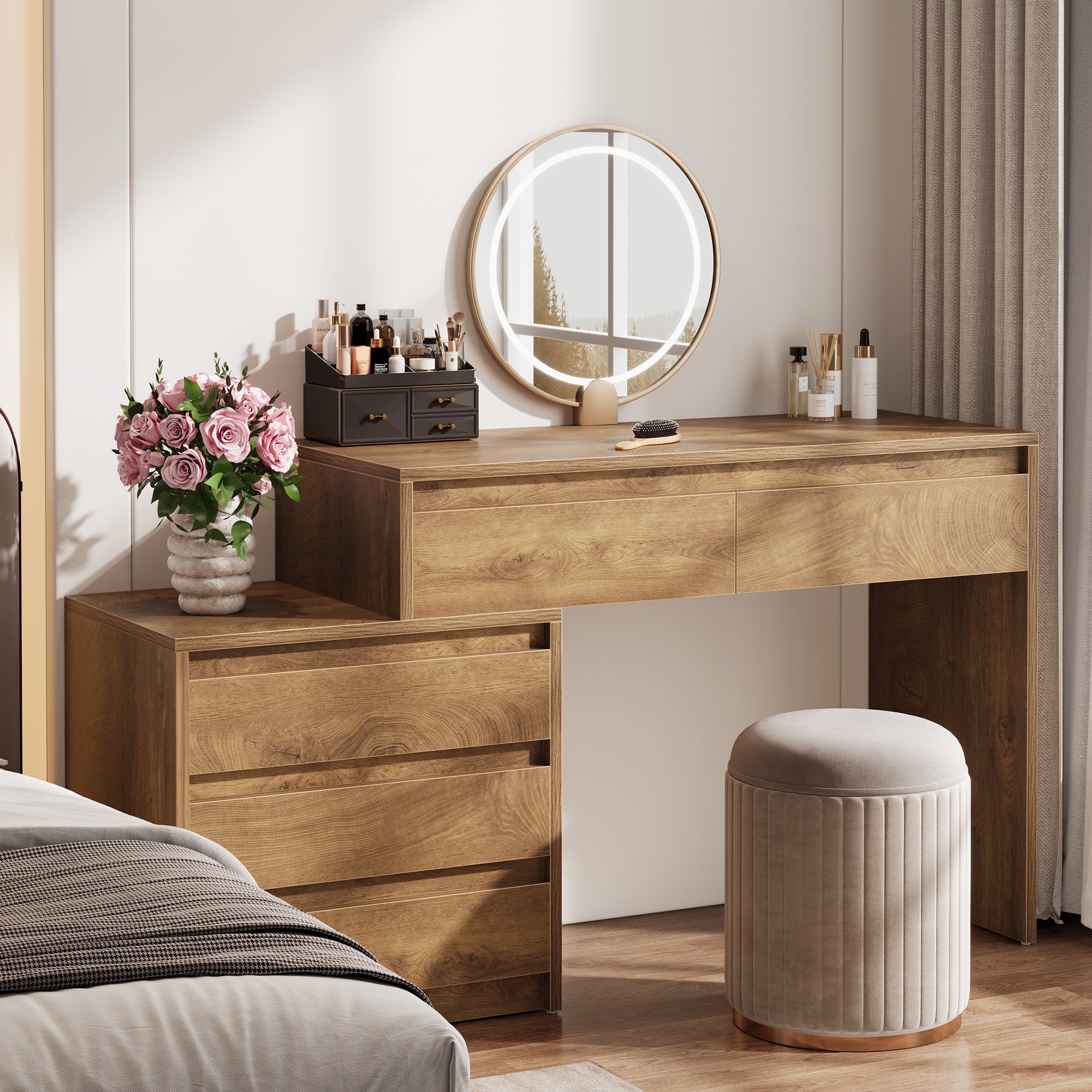 63-Inch Makeup Vanity Desk with 5 Drawers, Modern Dressing Table with Cabinet