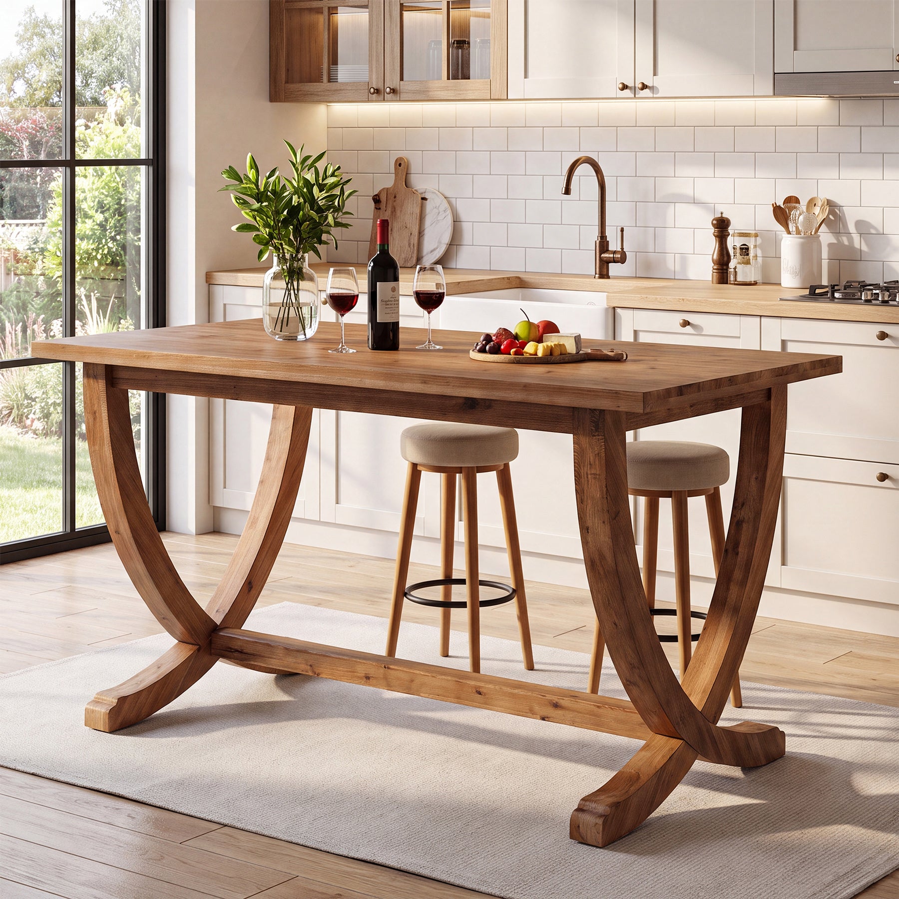Tribesigns 59 Inch Solid Wood Counter Height Dining Table with Footrest, Farmhouse Bar Table for 4-6