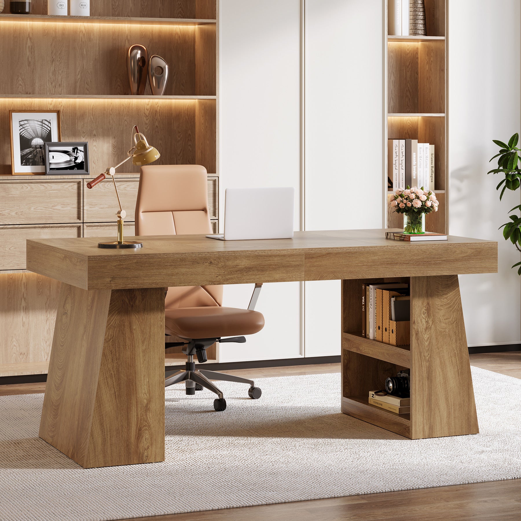 Tribesigns 55 Inch Executive Desk with Drawer, Large Office Computer Desk with Storage Shelves for Home Office