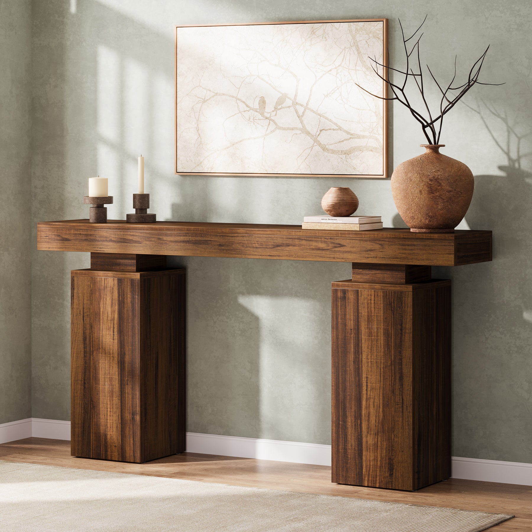 63 Inch Long Console Table for Entryway, Farmhouse Wooden Sofa Table for Living Room and Hallway