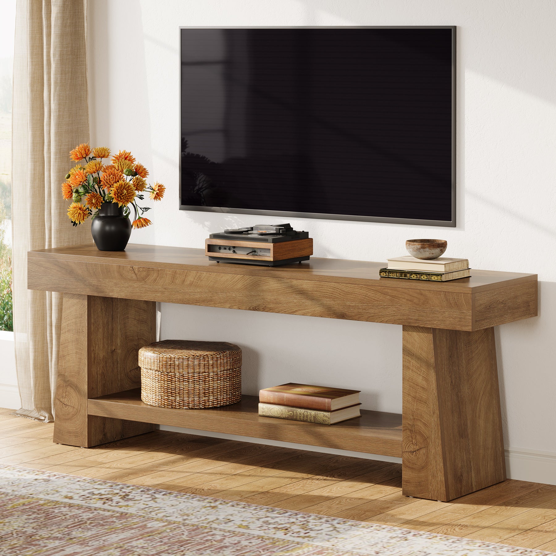 Tribesigns 63-Inch Farmhouse TV Stand with 2-Tier Storage, Media Console for Living Room or Bedroom