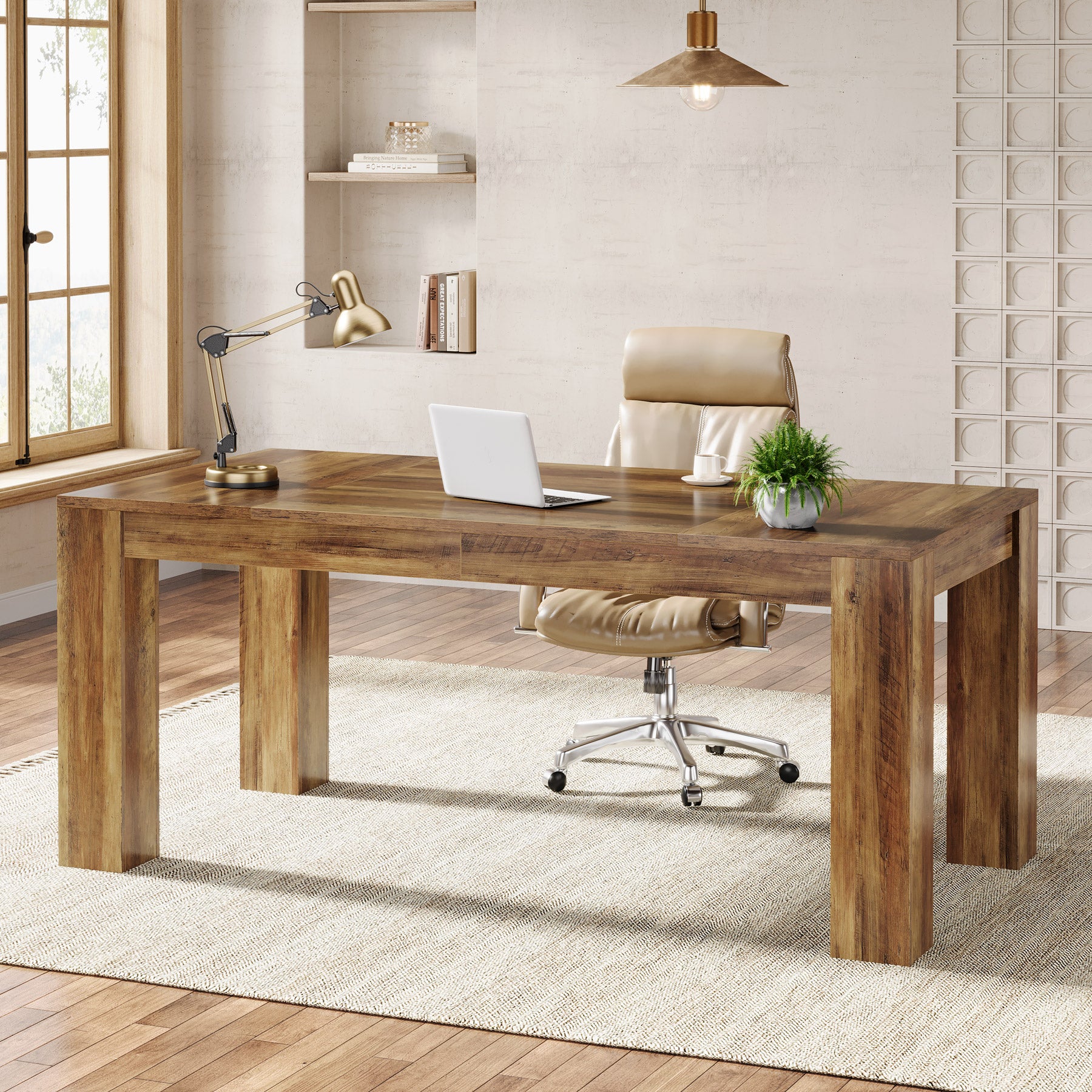 Tribesigns 63 Inch Executive Desk, Large Rustic Computer Desk with Spacious Workstation for Home Office