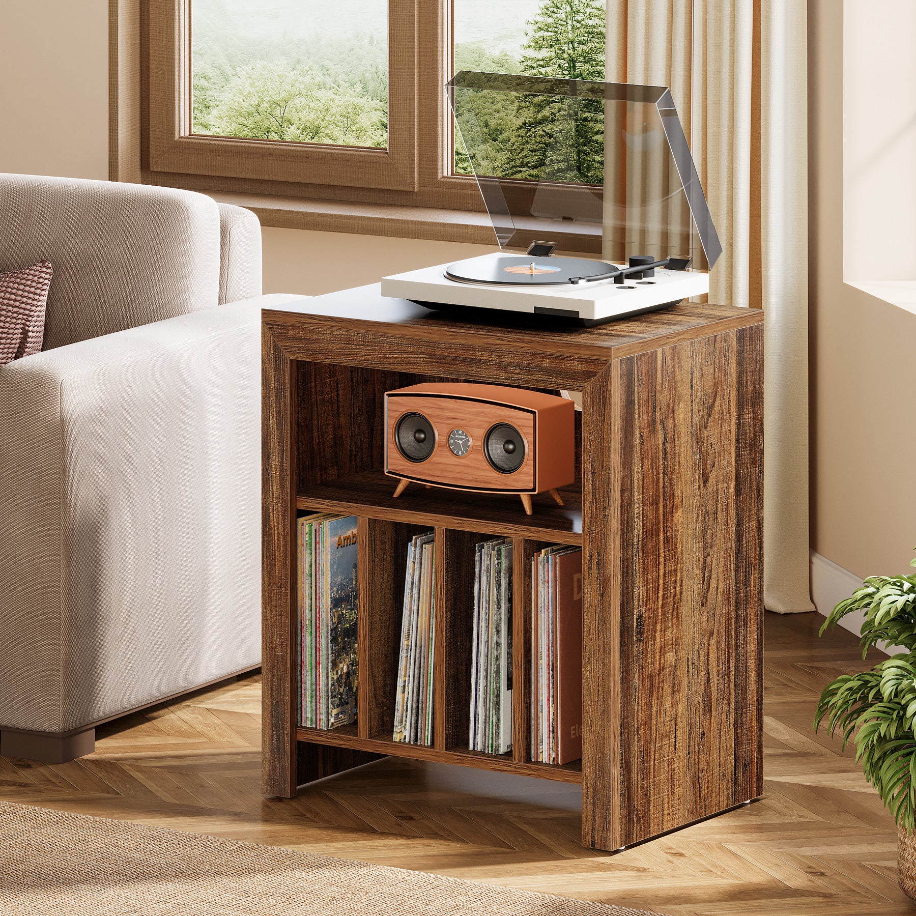 Tribesigns Industrial Record Player Cabinet with Wheels, Vinyl CD Media Storage Side Table