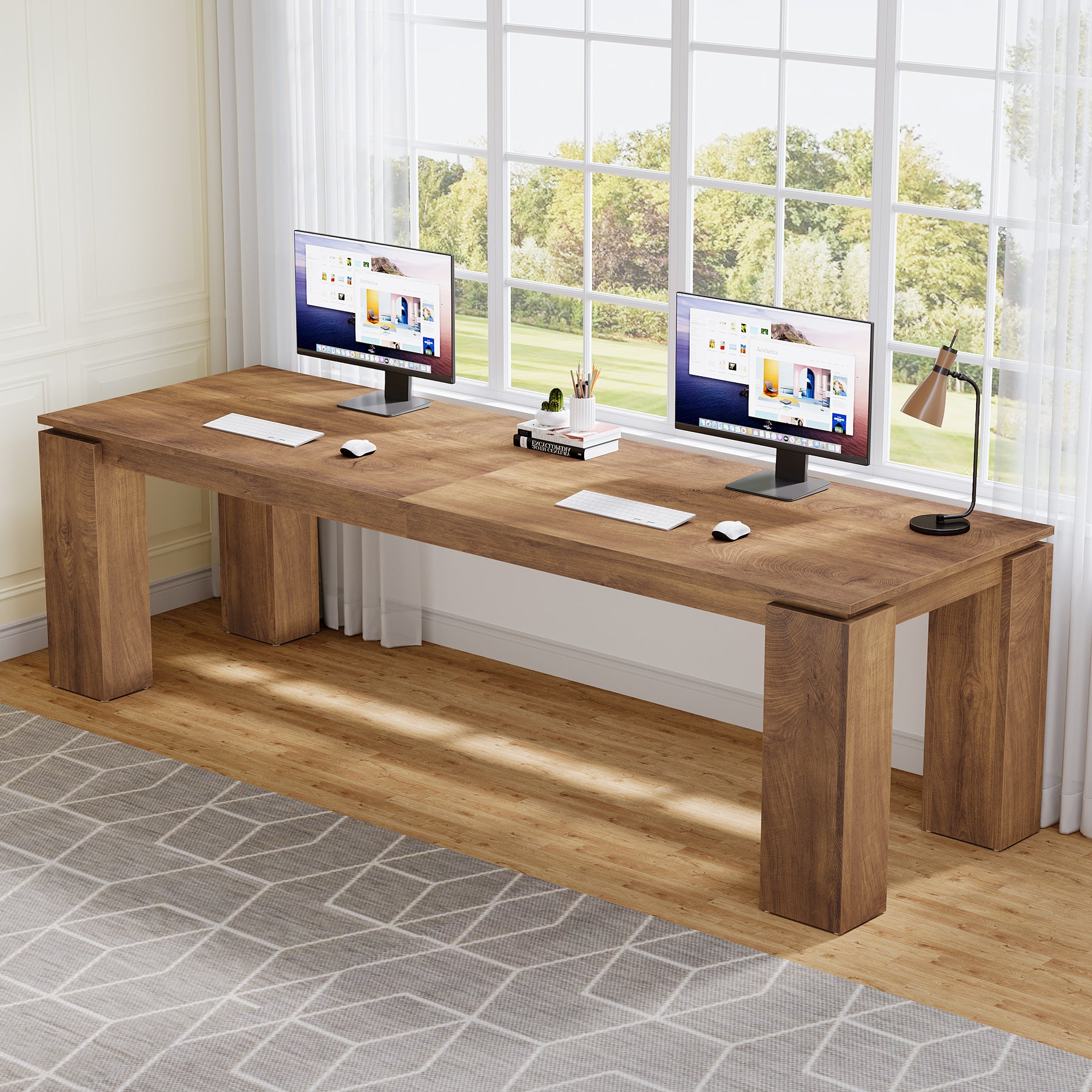 Tribesigns 86.61-Inch Two-Person Computer Desk, Extra Long Wood Workstation Table for Home Office Study Room