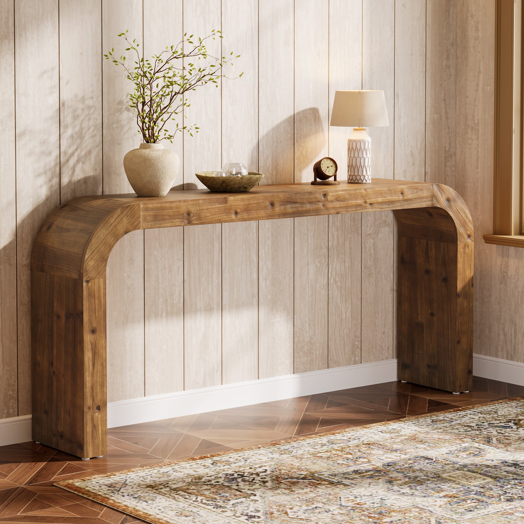 71 Inch Solid Wood Console Table, Farmhouse Waterfall Sofa Table for Entryway Hallway