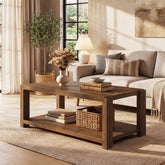 Tribesigns 47-Inch Solid Wood Coffee Table, 2-Tier Farmhouse Cocktail Table with Storage Shelf 3