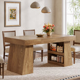 Tribesigns 55 Inch Dining Table for 4-6 People, Farmhouse Wooden Kitchen Table with Storage Drawer and Shelves 3