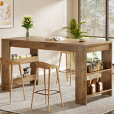 63 Inch Farmhouse Bar Table with Storage Shelves, Counter Height Pub Table for Kitchen 3