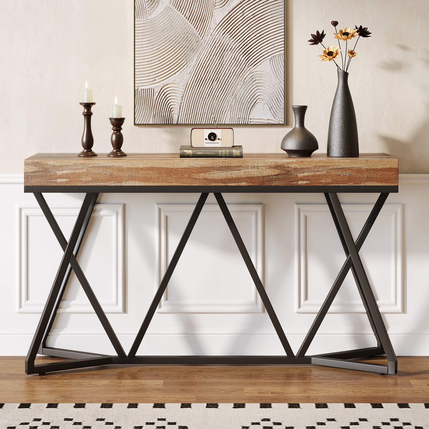 Farmhouse Console Table, 55" Sofa Table Wood Entryway Table