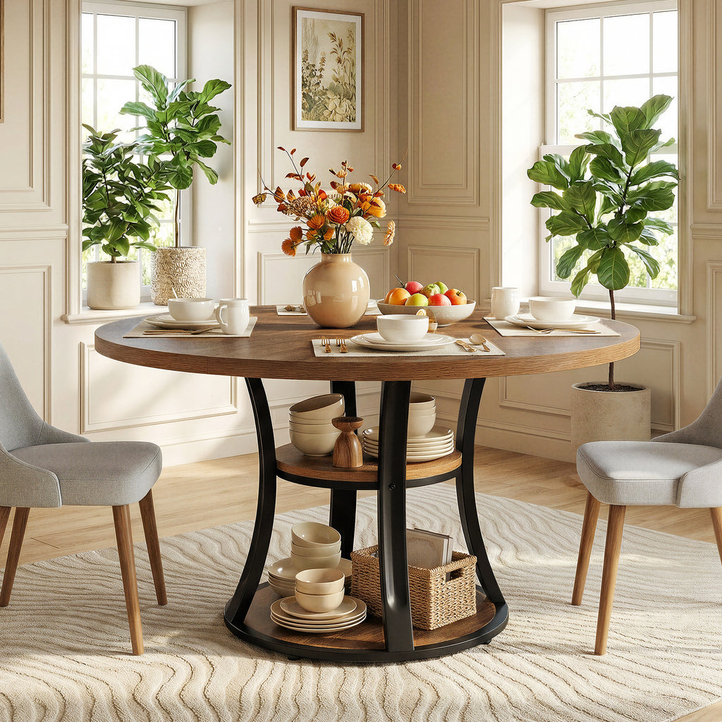 39 Inch Round Dining Table 2 4 2 Tier Pedestal Table Storage