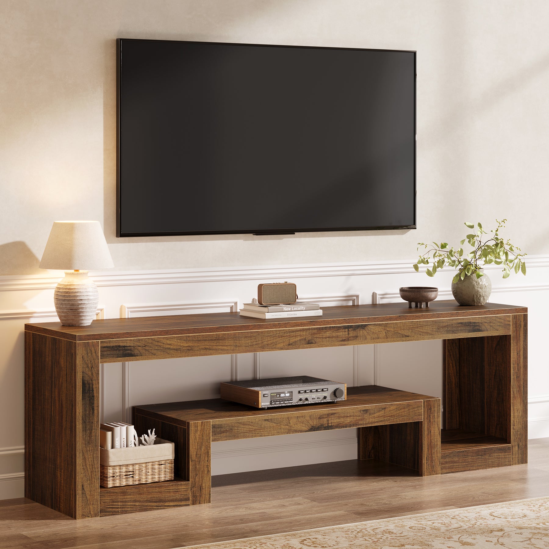 Tribesigns 63-Inch TV Stand, Farmhouse Entertainment Center with Open Storage Shelves for Living Room