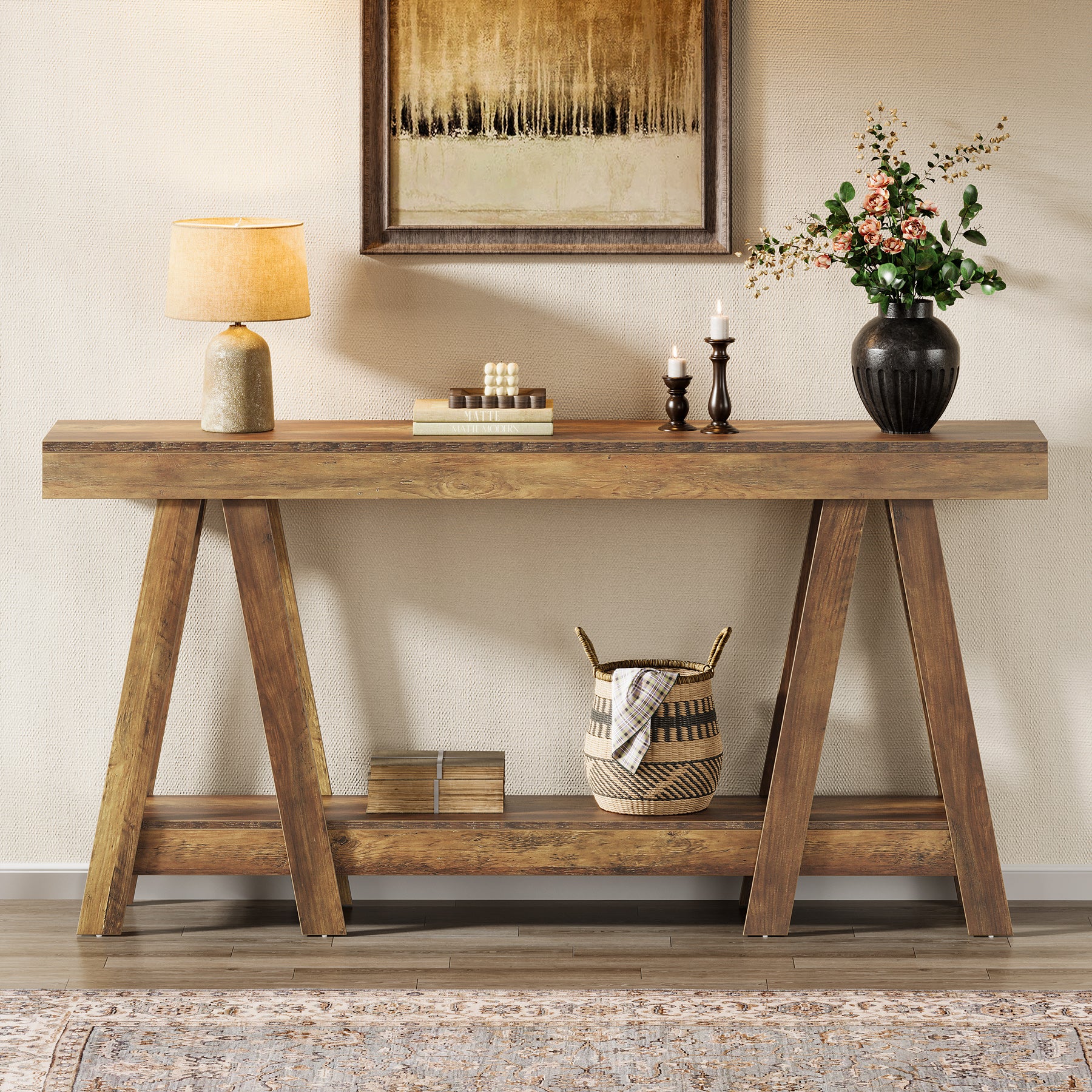 Tribesigns 70.87-Inch Farmhouse Console Table with 2-Tier Storage and A-Shaped Frame, Narrow Entryway Sofa Table for Living Room and Foyer