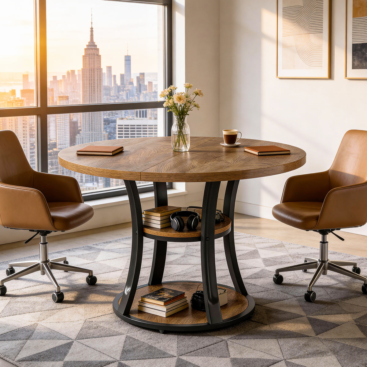 Tribesigns 39-Inch Round Conference Table, Compact Meeting Table with ...