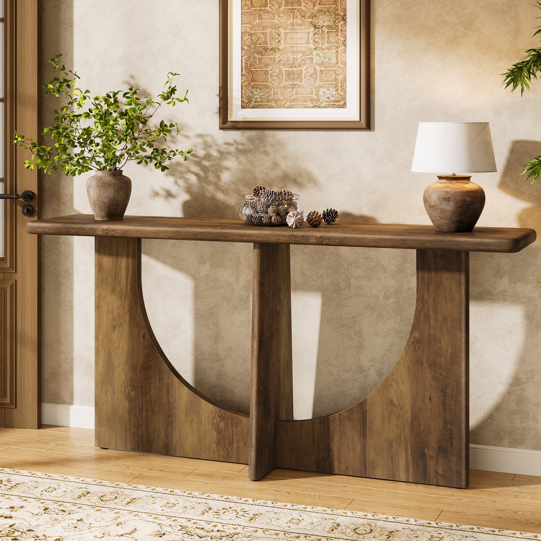 71-Inch Console Table for Entryway, Farmhouse Sofa Table with Geometric Frame