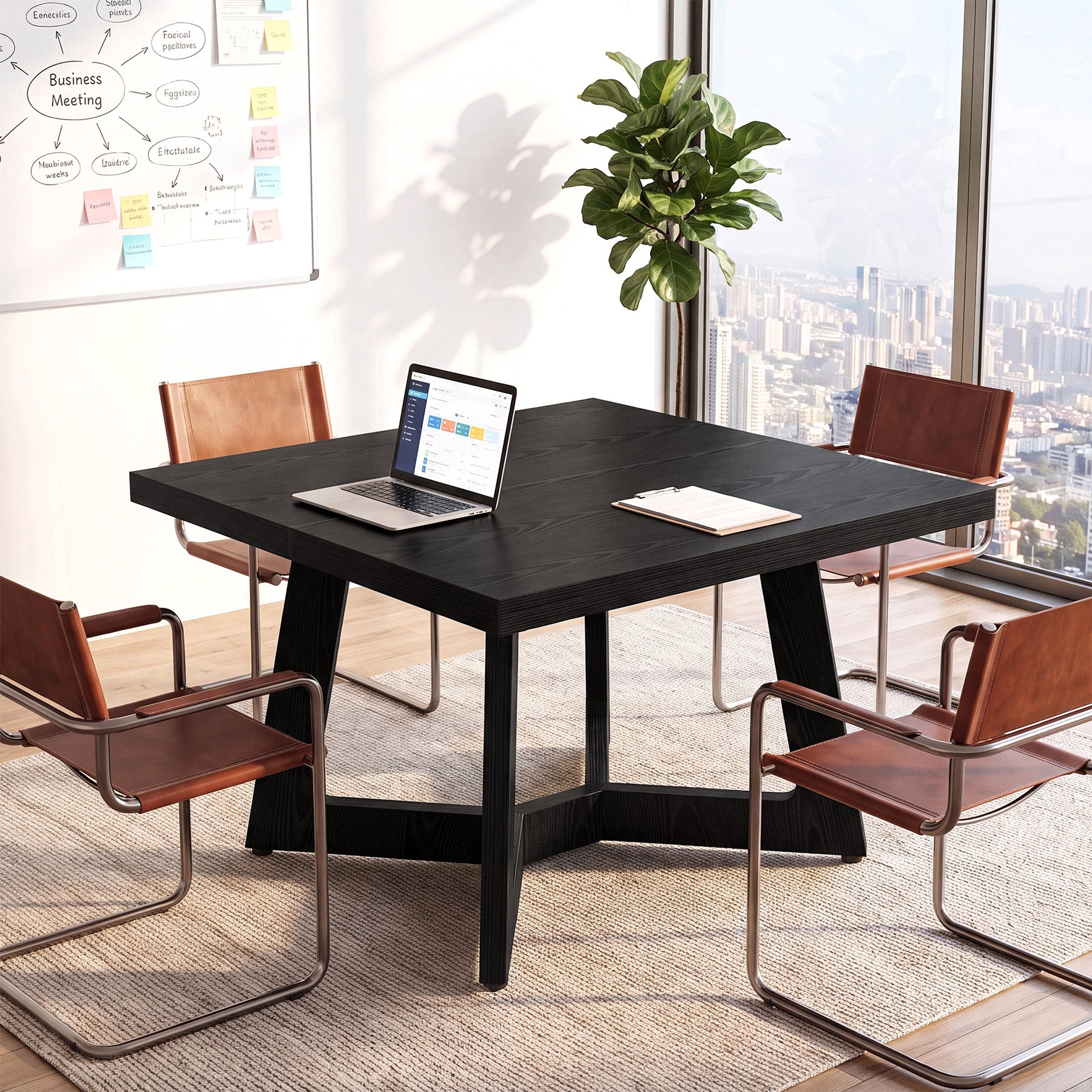 Tribesigns 39.37-Inch Square Conference Table for 2-4, Black Meeting Table with Stable Office Frame