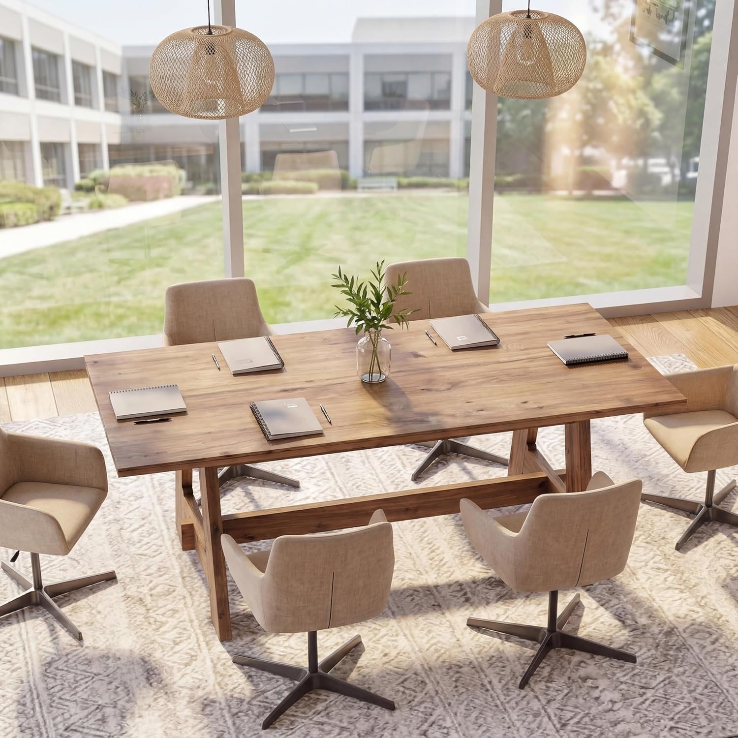63" Conference Table, Solid Wood Meeting Desk for 4-6 People for Conference Room, Office