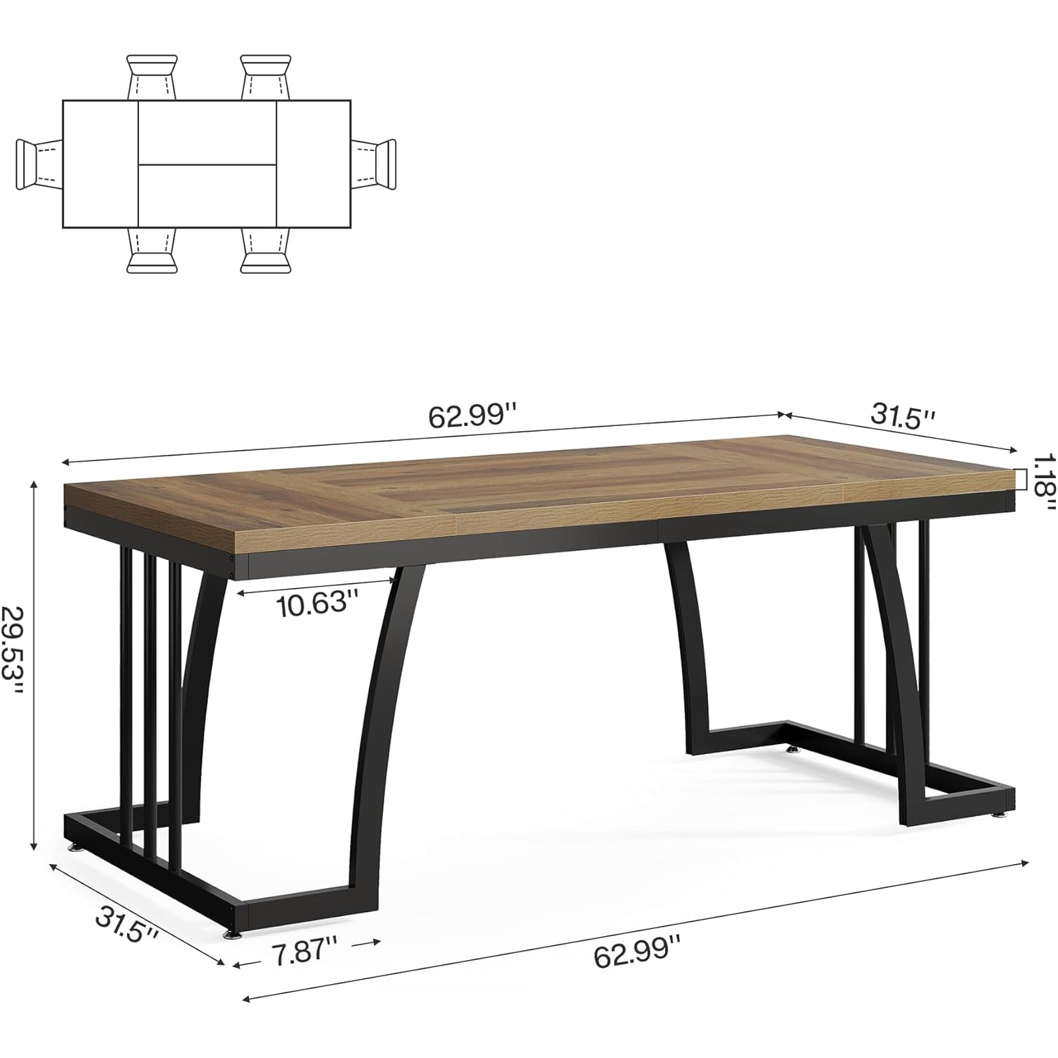 63" Executive Desk - Thick Wood Top & Metal Frame Workstation