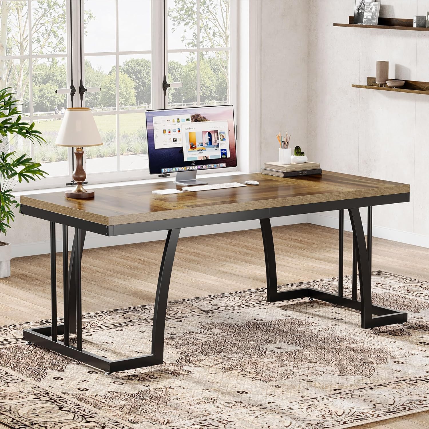 63" Executive Desk - Thick Wood Top & Metal Frame Workstation