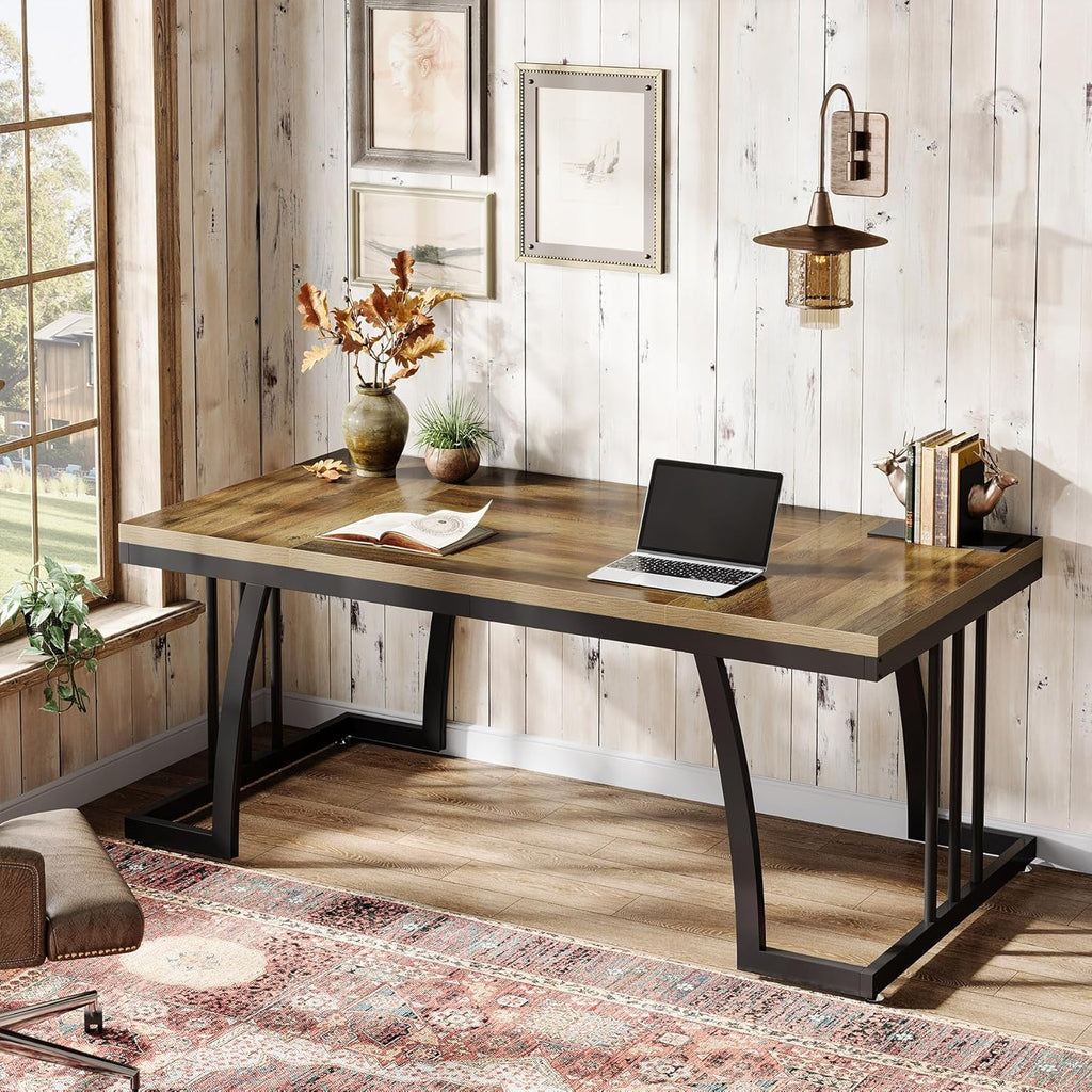 63 Inch Executive Desk Deep Worktop Metal Frame Large Industrial Computer Desk Home Office
