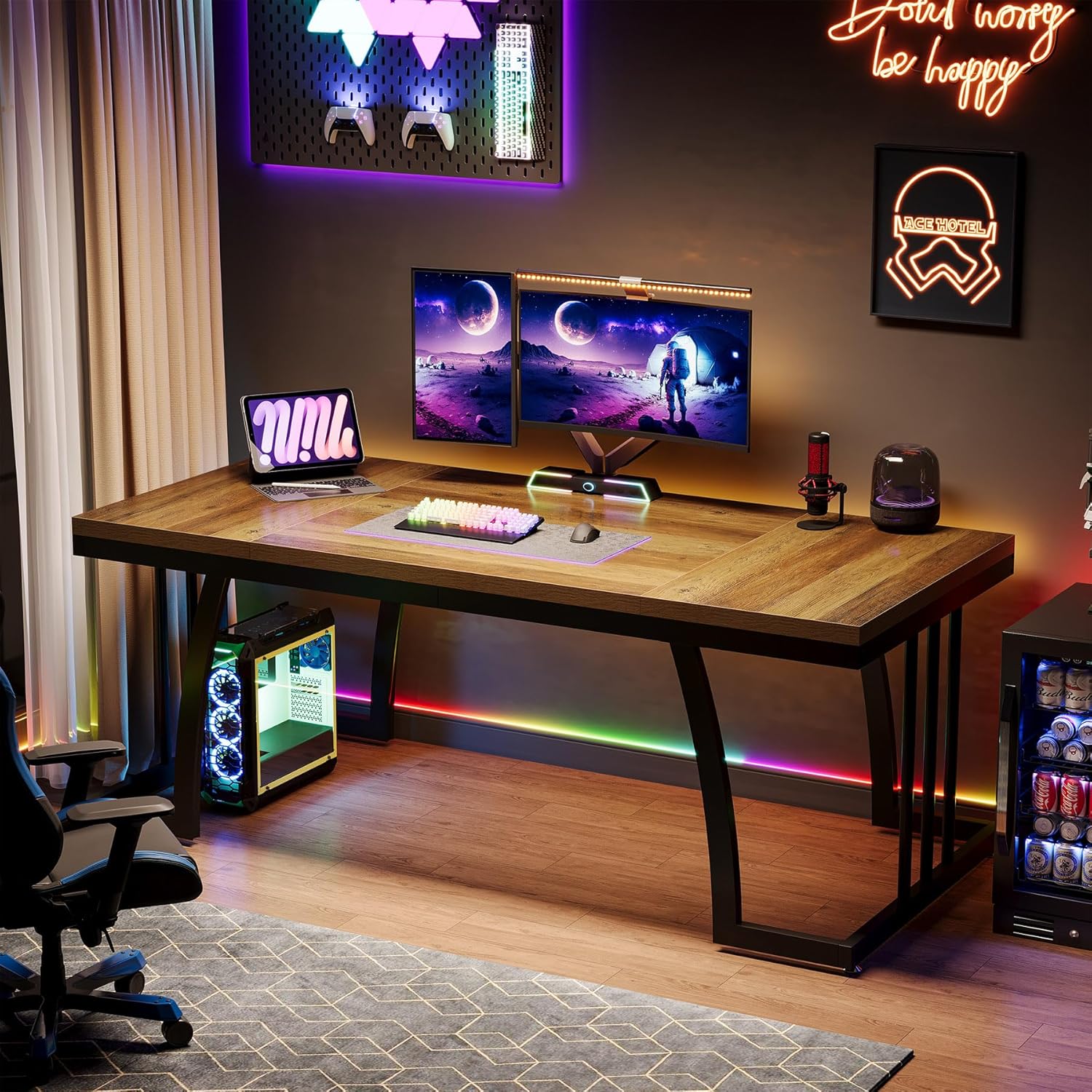 63" Executive Desk - Thick Wood Top & Metal Frame Workstation