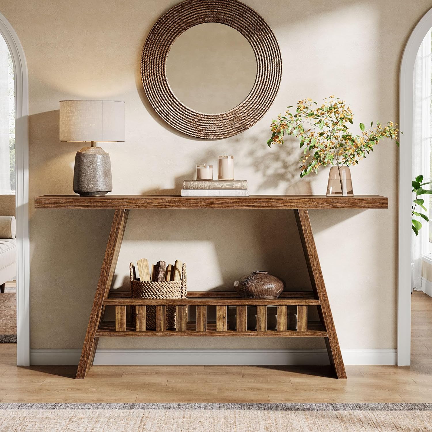 63" Farmhouse Console Table - 2-Tier Narrow Sofa Table for Living Room