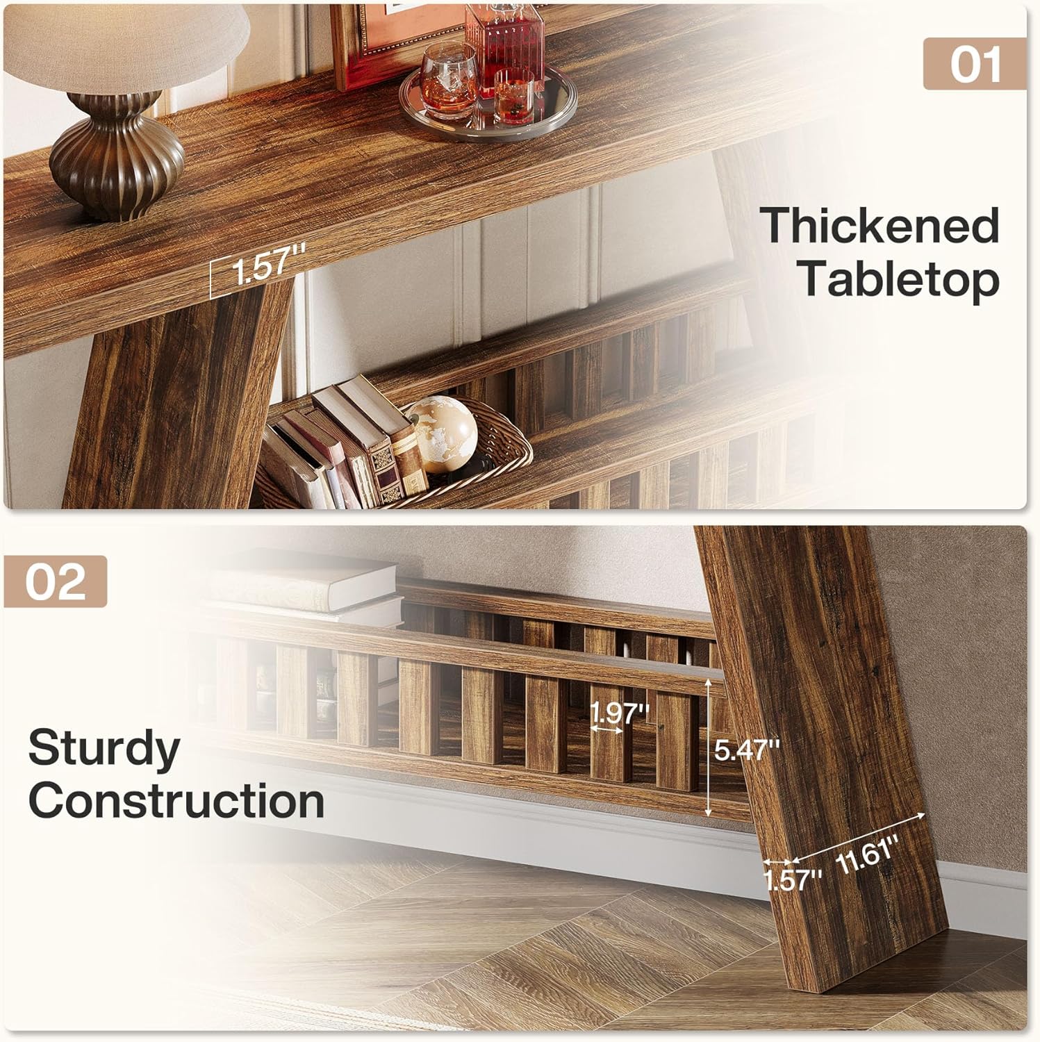 63" Farmhouse Console Table - 2-Tier Narrow Sofa Table for Living Room