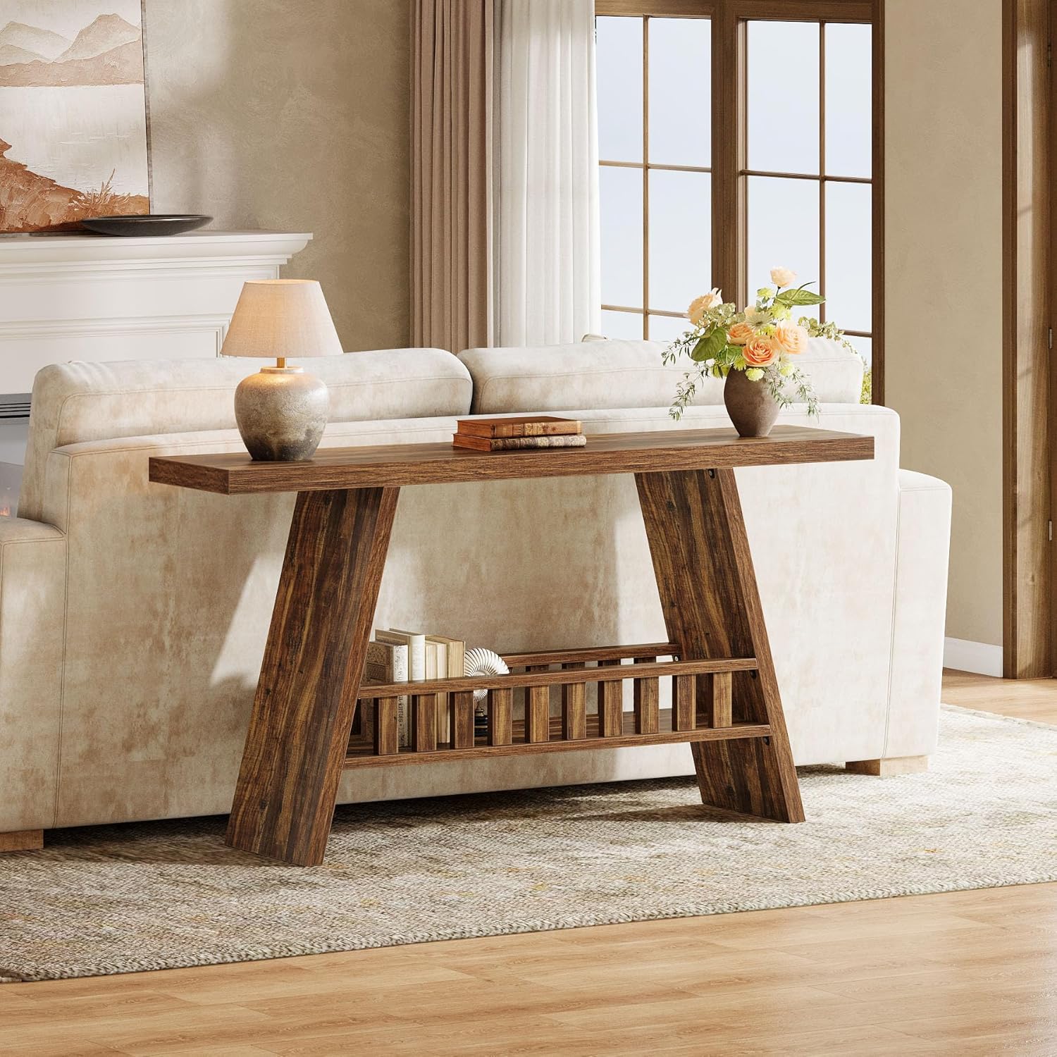 63" Farmhouse Console Table - 2-Tier Narrow Sofa Table for Living Room