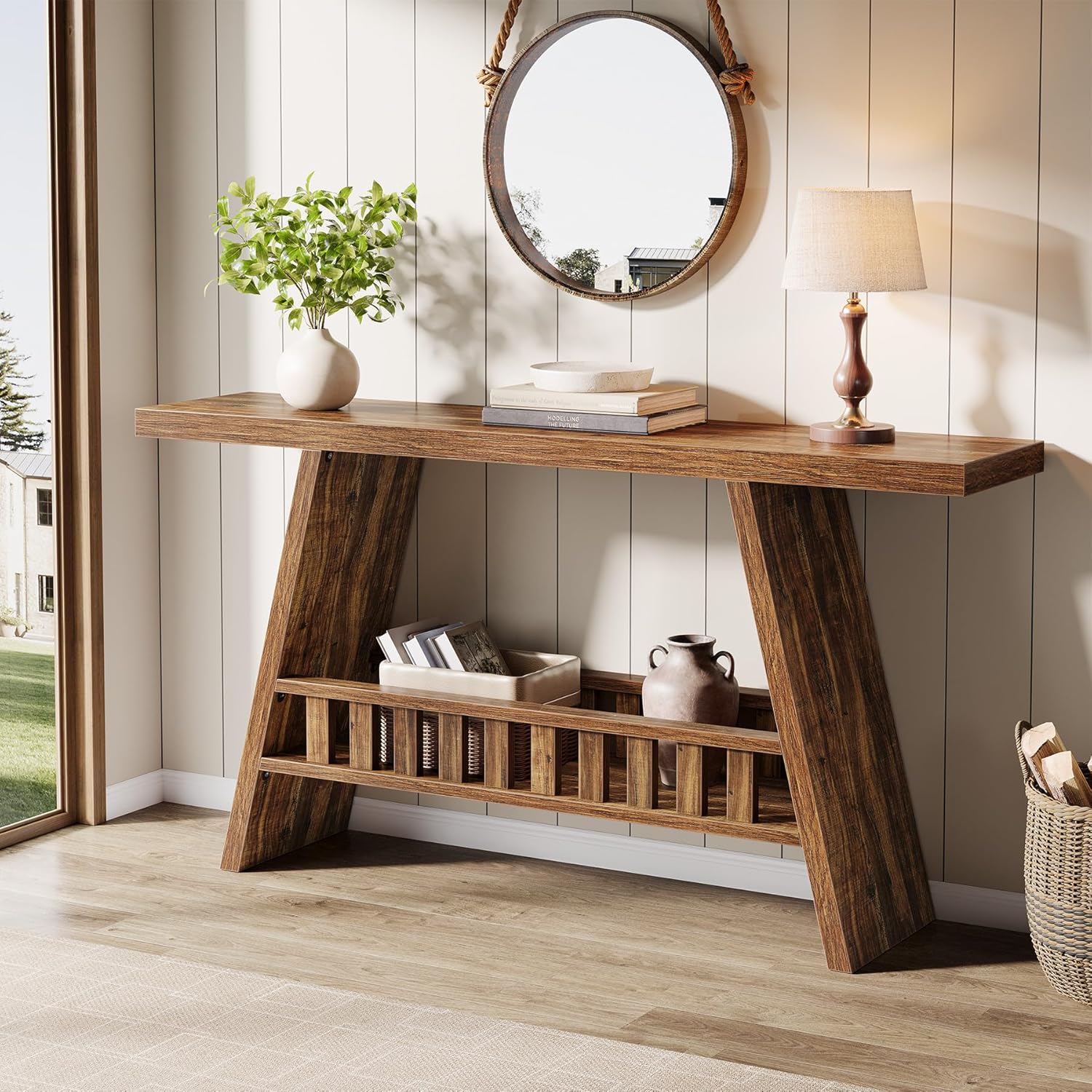 63" Farmhouse Console Table - 2-Tier Narrow Sofa Table for Living Room