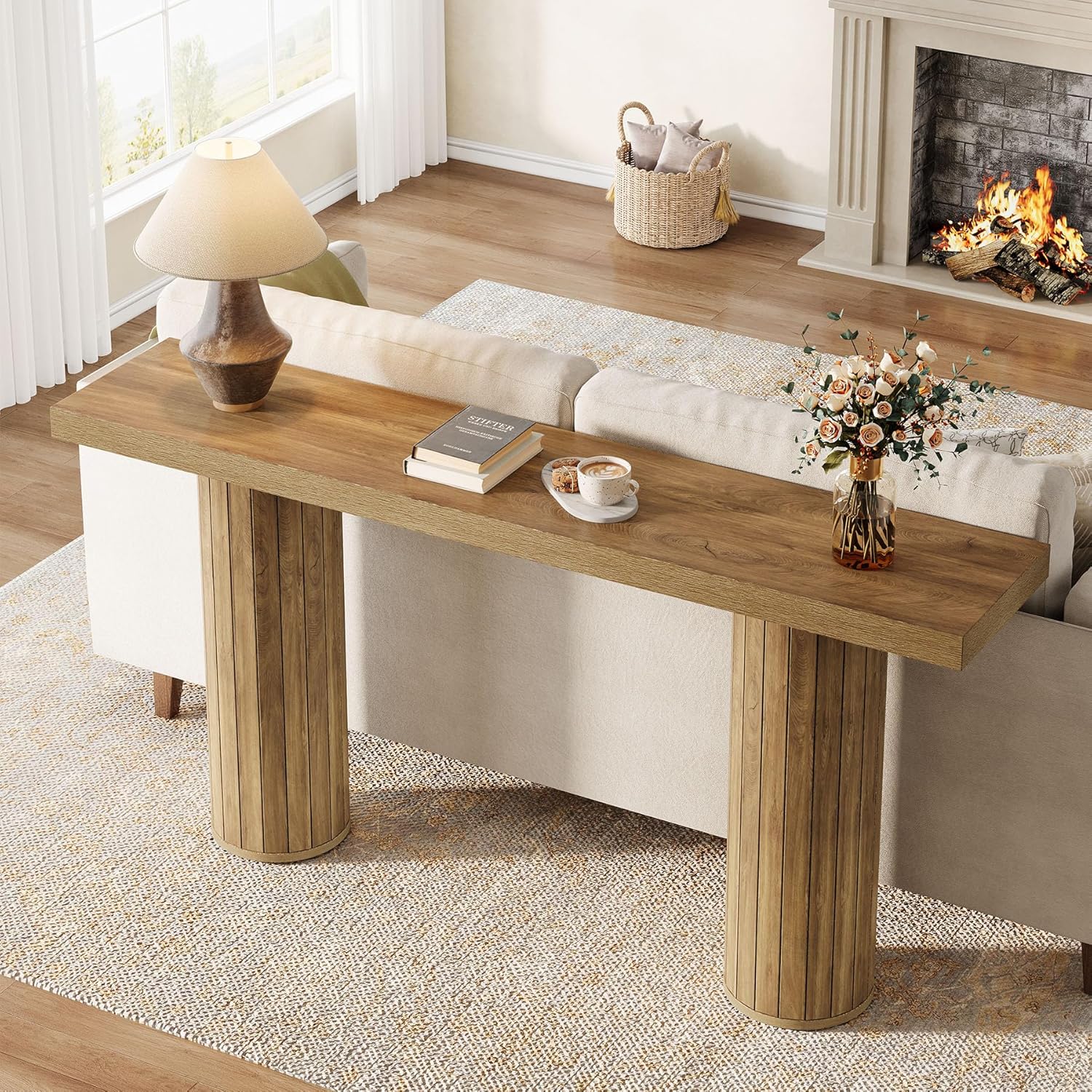 63" Farmhouse Console Table - Long Narrow Sofa Table for Living Room & Hallway