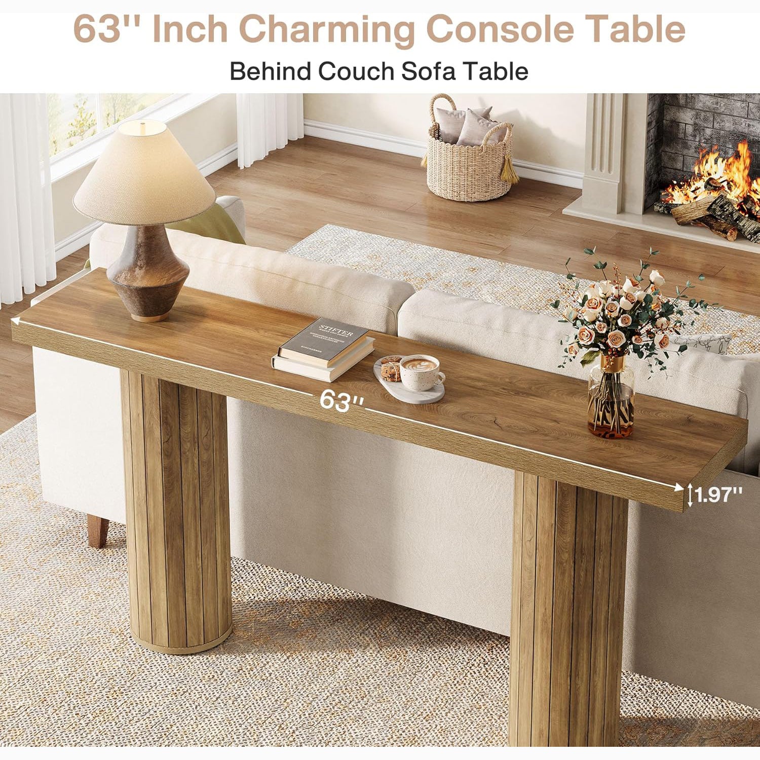 63" Farmhouse Console Table - Long Narrow Sofa Table for Living Room & Hallway