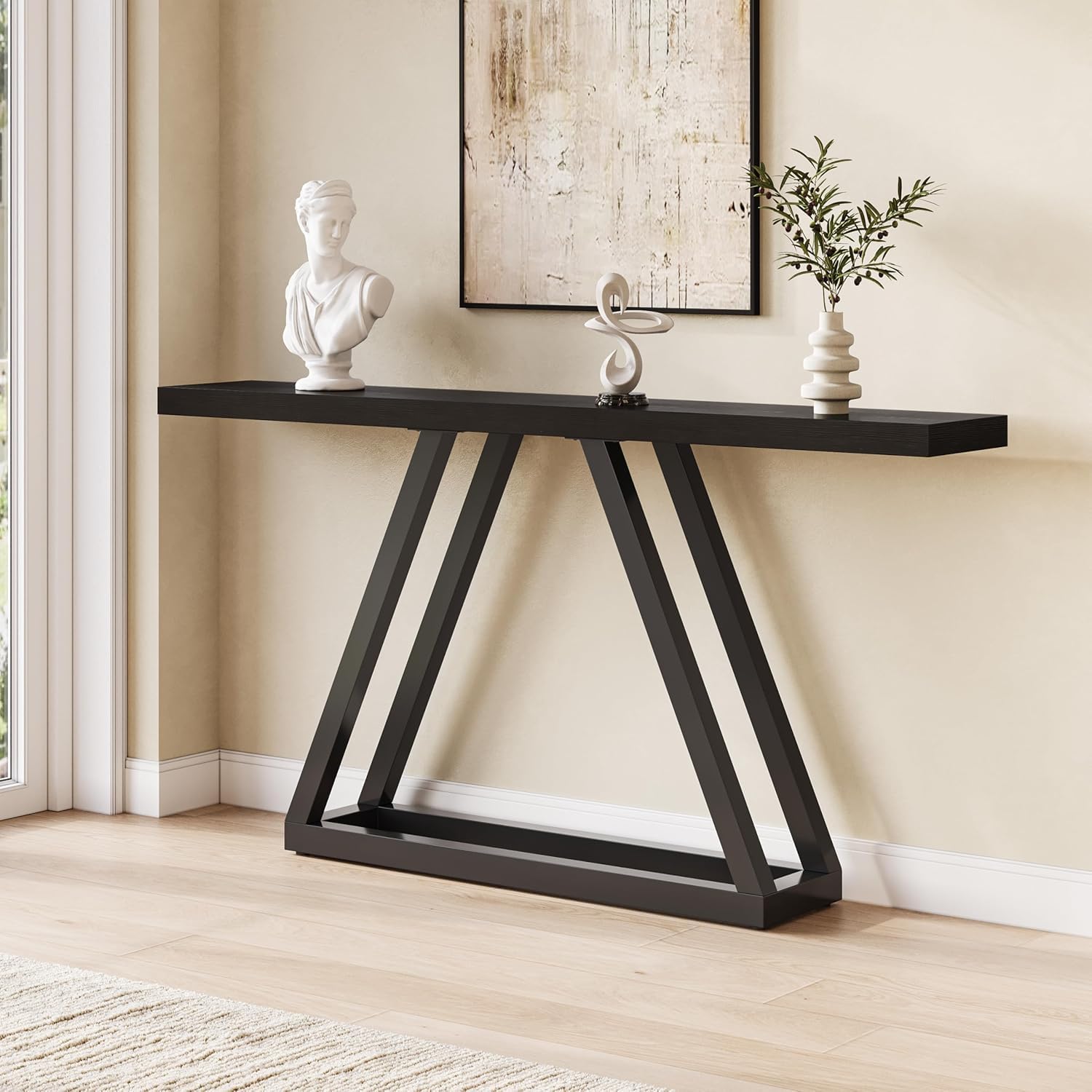 63" Industrial Console Table - Narrow Sofa Table Wood Finish for Entryway
