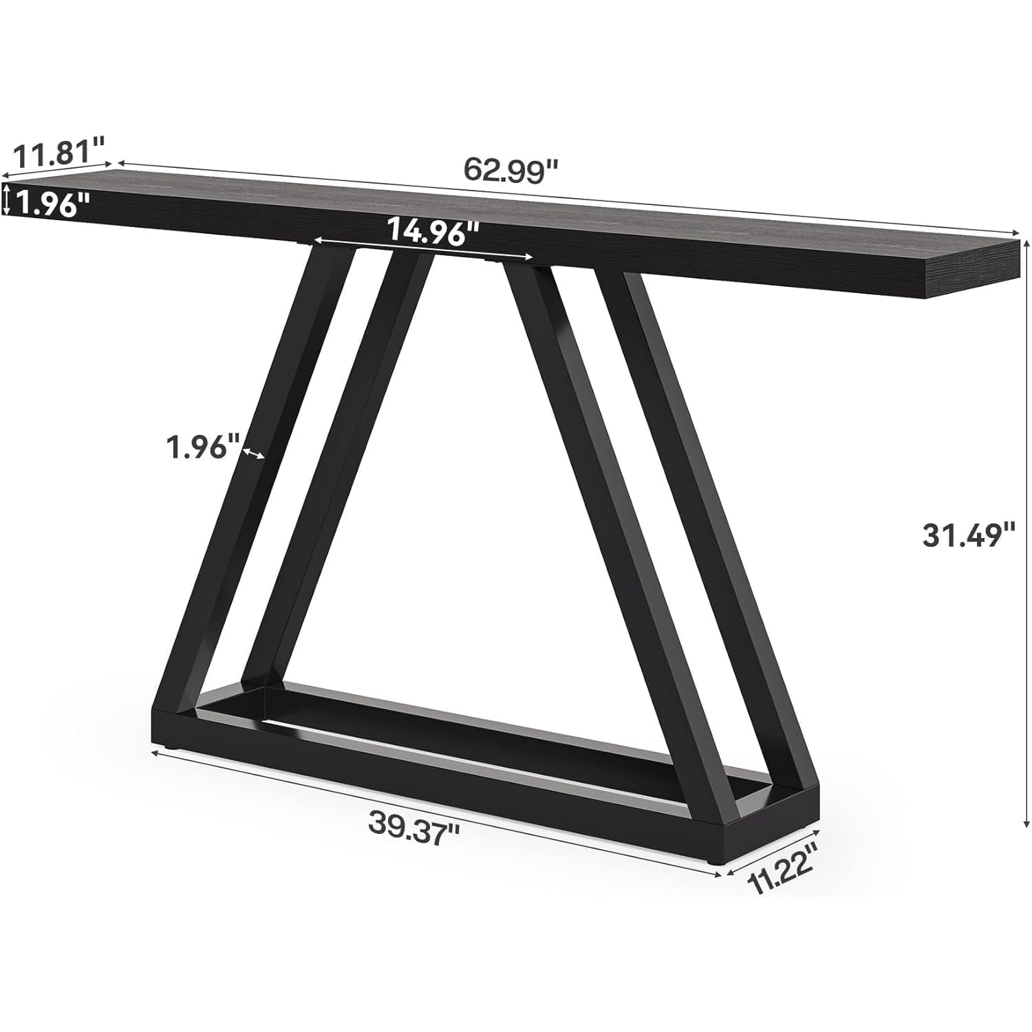 63" Industrial Console Table - Narrow Sofa Table Wood Finish for Entryway