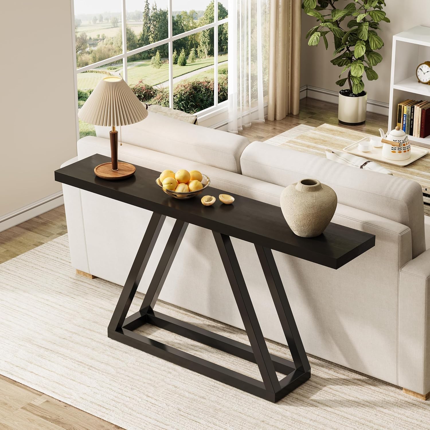 63" Industrial Console Table - Narrow Sofa Table Wood Finish for Entryway
