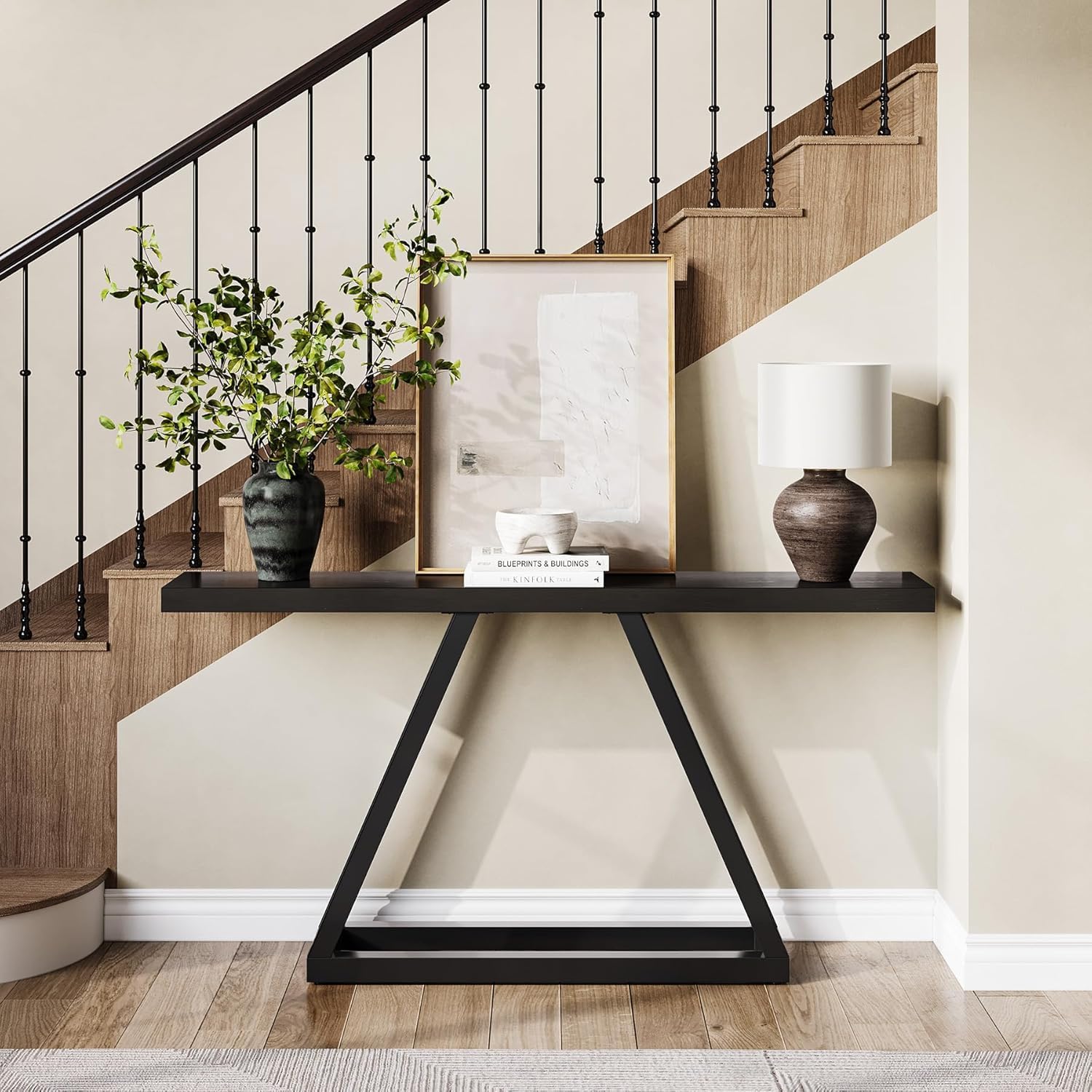 63" Industrial Console Table - Narrow Sofa Table Wood Finish for Entryway