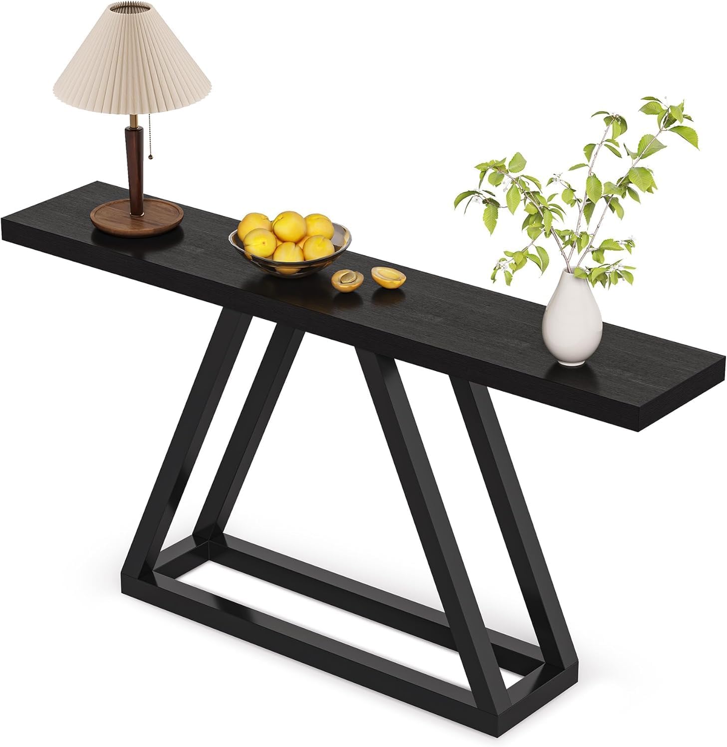 63" Industrial Console Table - Narrow Sofa Table Wood Finish for Entryway