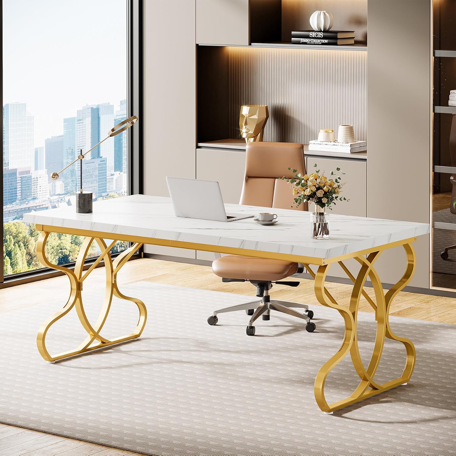 63" Modern Executive Desk - Office Desk w/Metal Legs