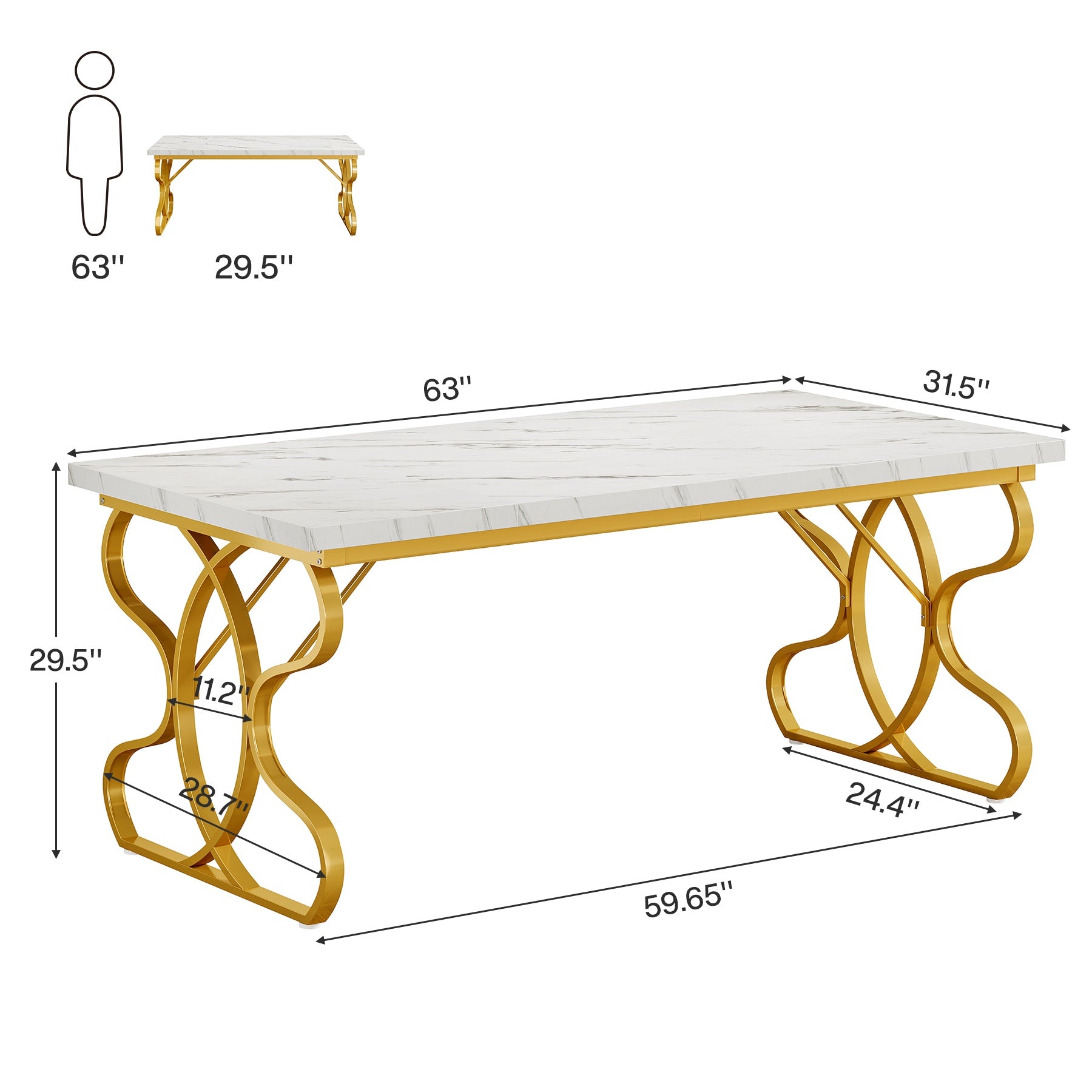63" Modern Executive Desk - Office Desk w/Metal Legs