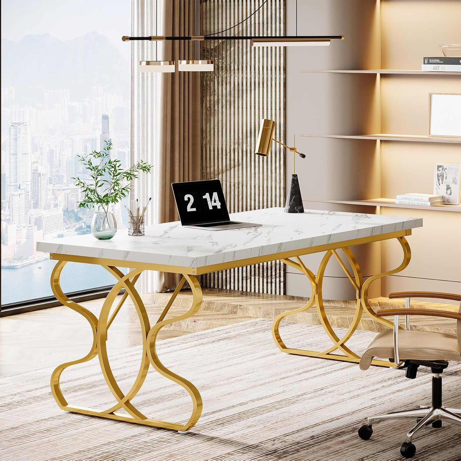 63" Modern Executive Desk - Office Desk w/Metal Legs
