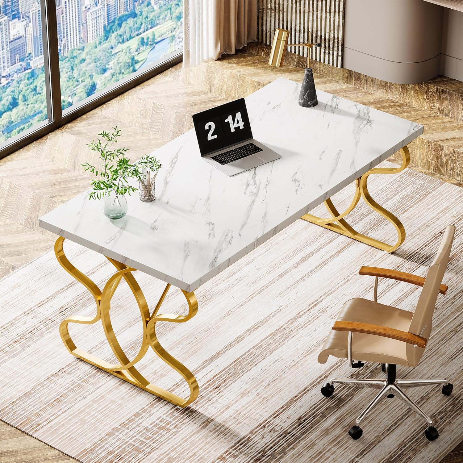 63" Modern Executive Desk - Office Desk w/Metal Legs