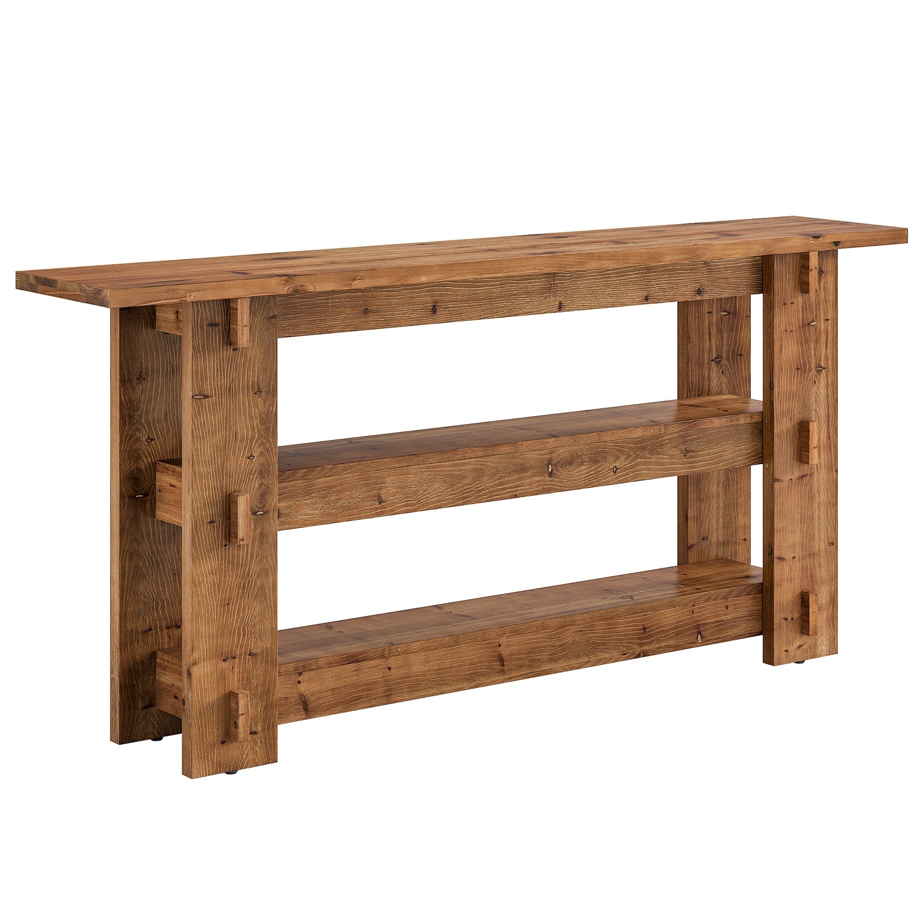 63-Inch Solid Wood Console Table with Storage Shelves, Farmhouse Sofa Table for Hallway
